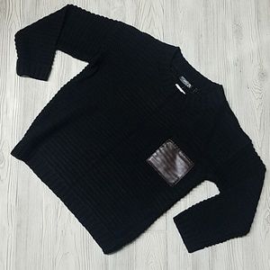 NWT Black Sweater with Faux Leather Pocket